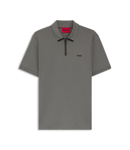 Hugo Contrast Logo Polo Shirt In Cotton Piqu Dark Grey