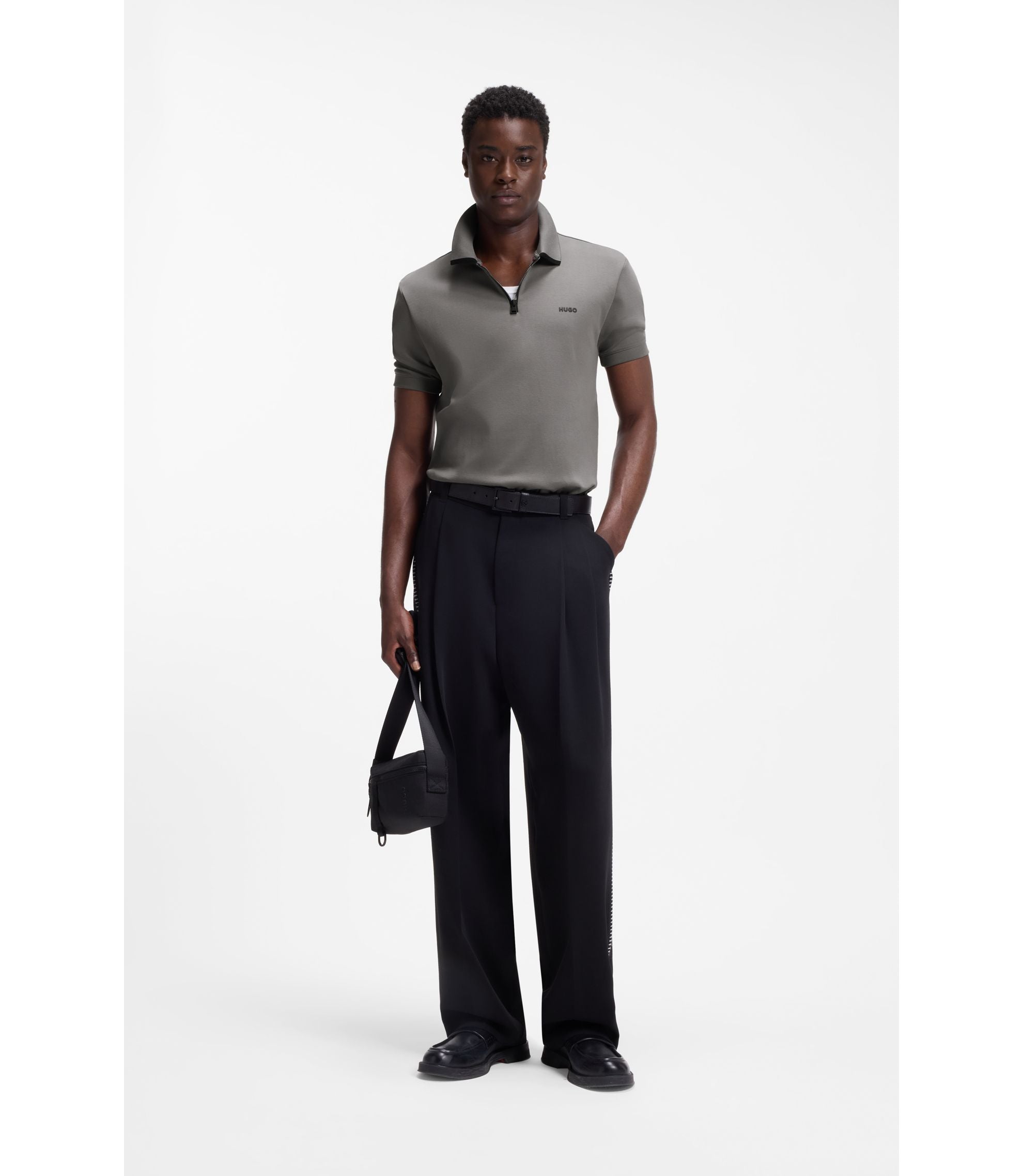 Hugo Contrast Logo Polo Shirt In Cotton Piqu Dark Grey