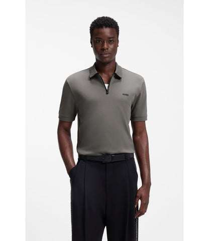 Hugo Contrast Logo Polo Shirt In Cotton Piqu Dark Grey