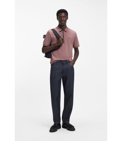 Hugo Contrast Logo Polo Shirt In Cotton Piqu Light Brown