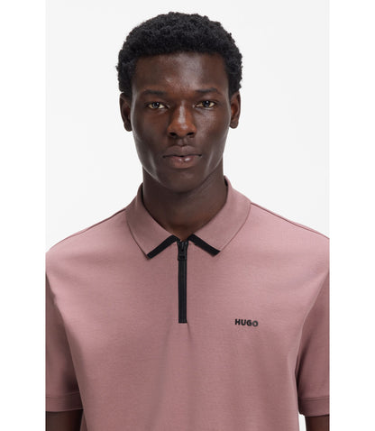 Hugo Contrast Logo Polo Shirt In Cotton Piqu Light Brown