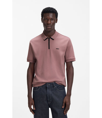Hugo Contrast Logo Polo Shirt In Cotton Piqu Light Brown