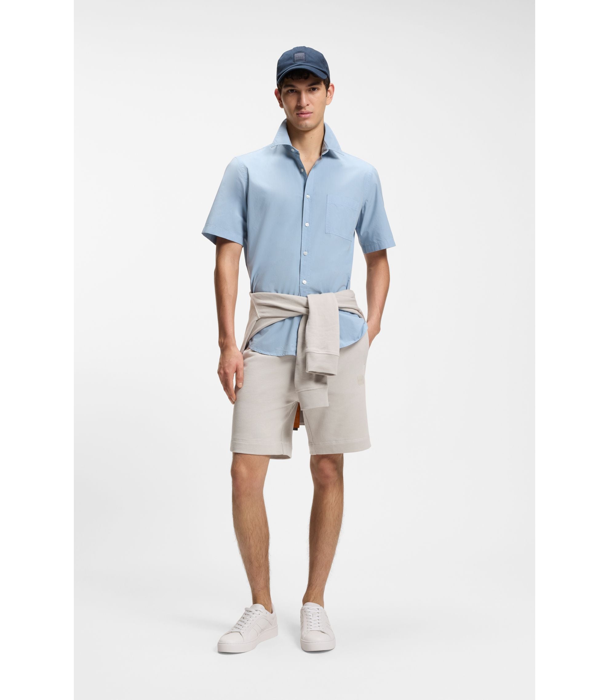 Boss Cotton Terry Shorts With Logo Patch Light Grey