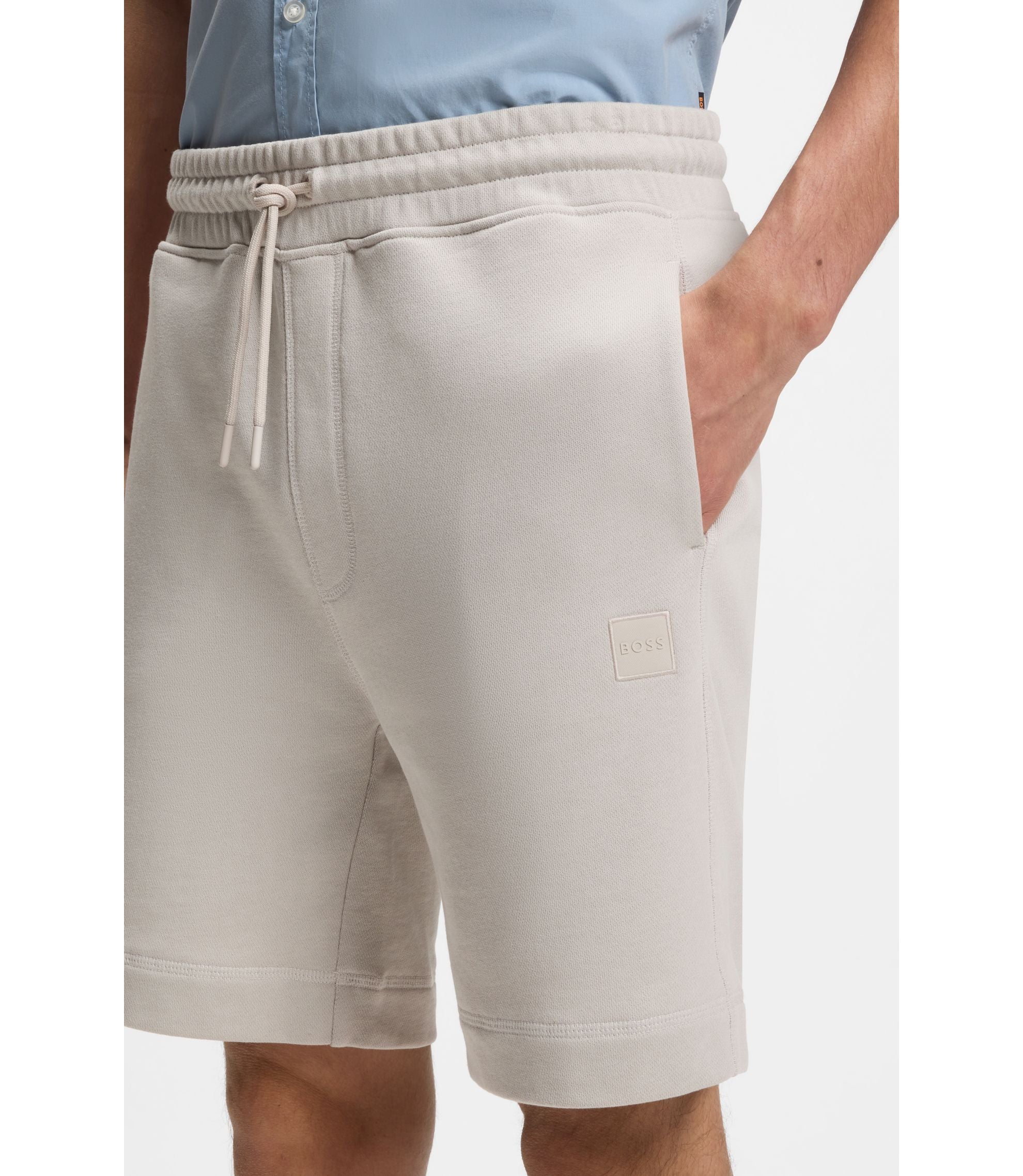 Boss Cotton Terry Shorts With Logo Patch Light Grey