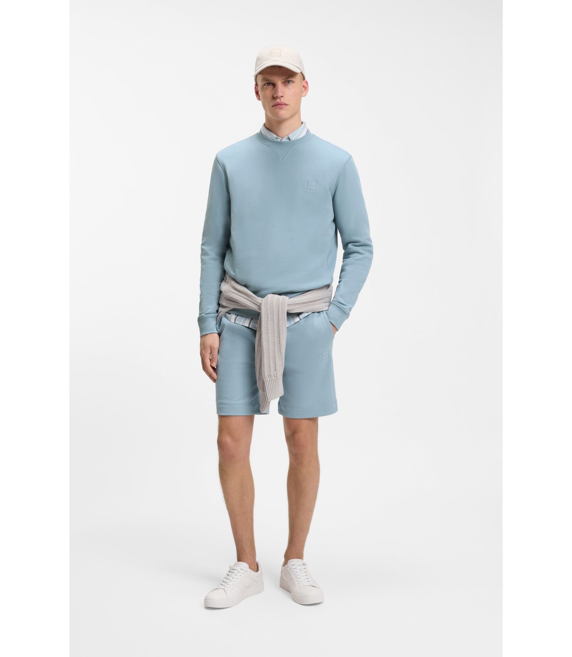 Boss Cotton Terry Shorts With Logo Patch Light Blue
