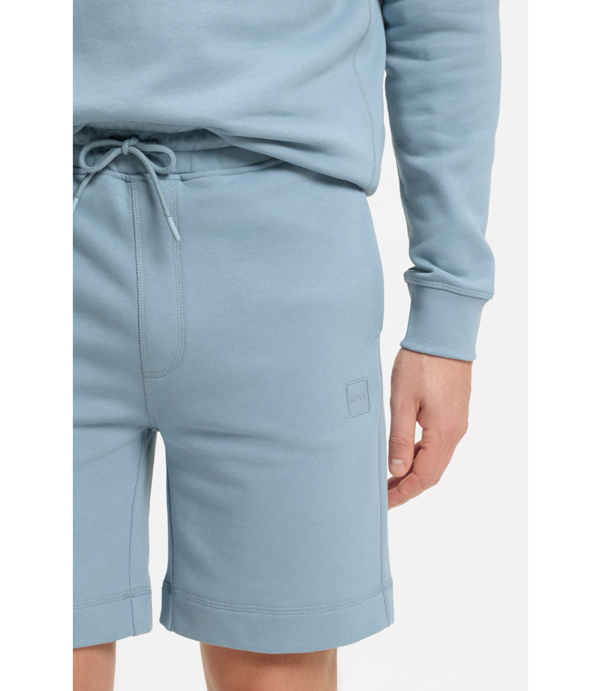 Boss Cotton Terry Shorts With Logo Patch Light Blue