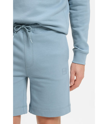 Boss Cotton Terry Shorts With Logo Patch Light Blue