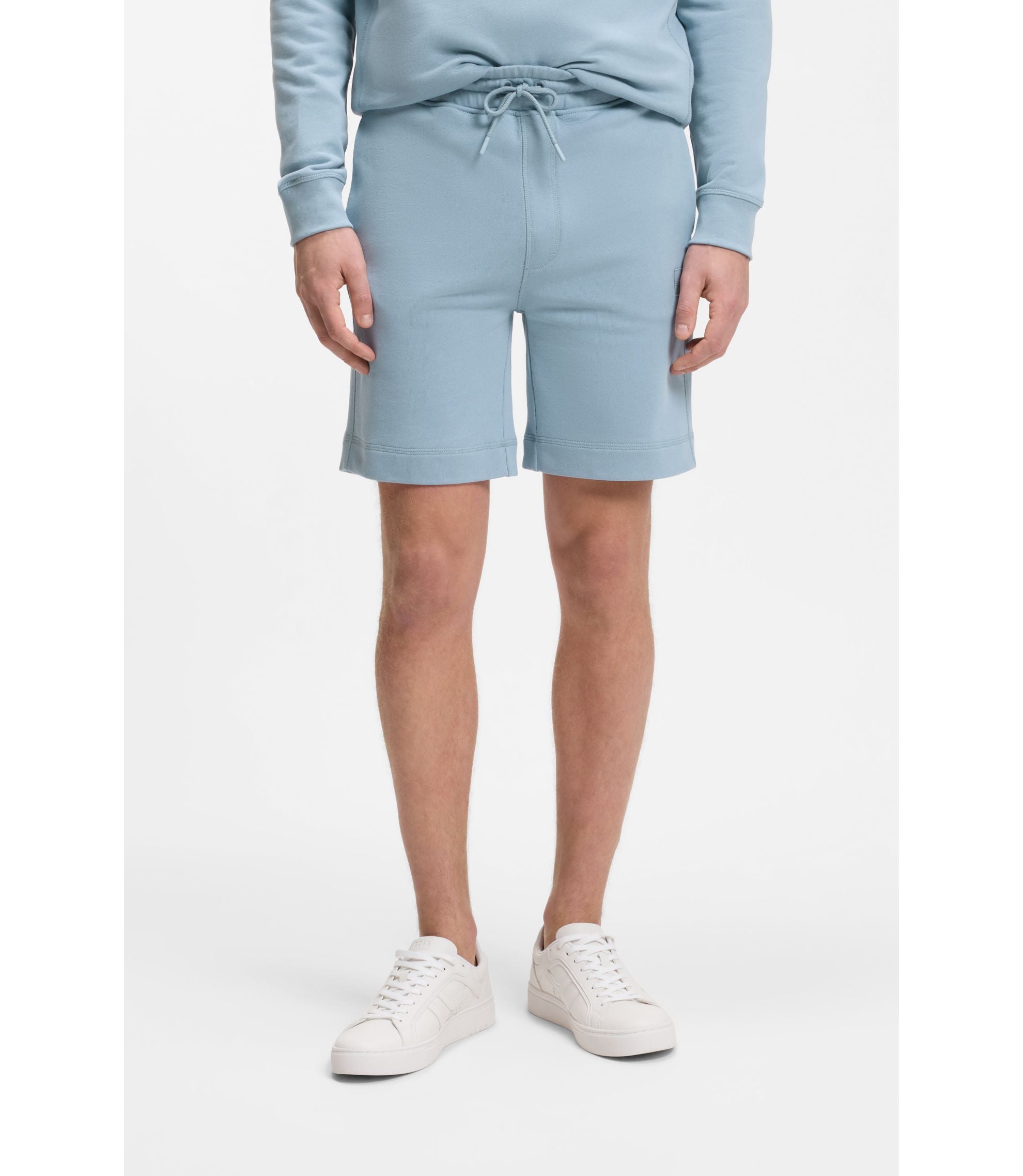 Boss Cotton Terry Shorts With Logo Patch Light Blue