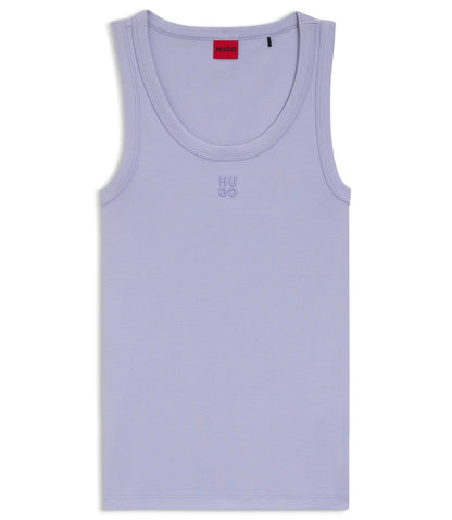 Hugo Cotton Blend Tank Top With Stacked Logo Embroidery Purple Women's