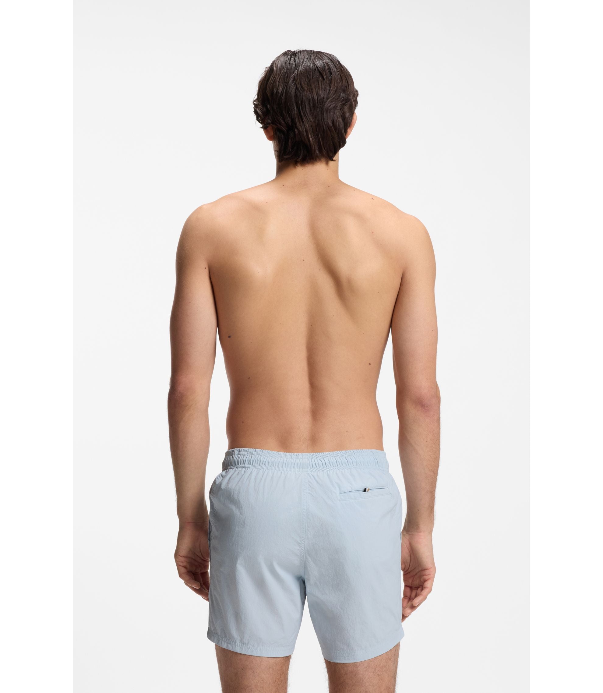 Boss Quick Dry Swim Shorts With Vertical Logo Print Light Blue