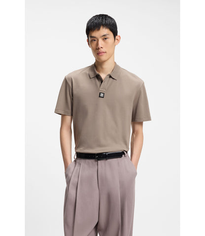 Hugo Stacked Logo Polo Shirt In Interlock Cotton Light Brown