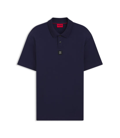 Hugo Stacked Logo Polo Shirt In Interlock Cotton Dark Blue