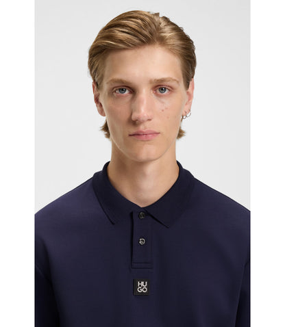 Hugo Stacked Logo Polo Shirt In Interlock Cotton Dark Blue