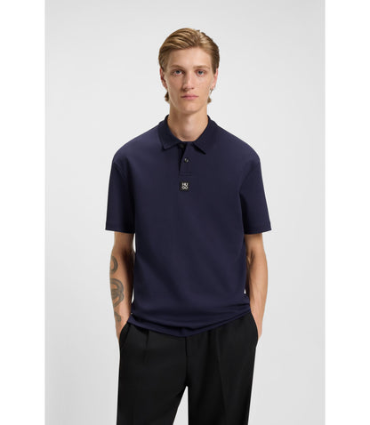 Hugo Stacked Logo Polo Shirt In Interlock Cotton Dark Blue