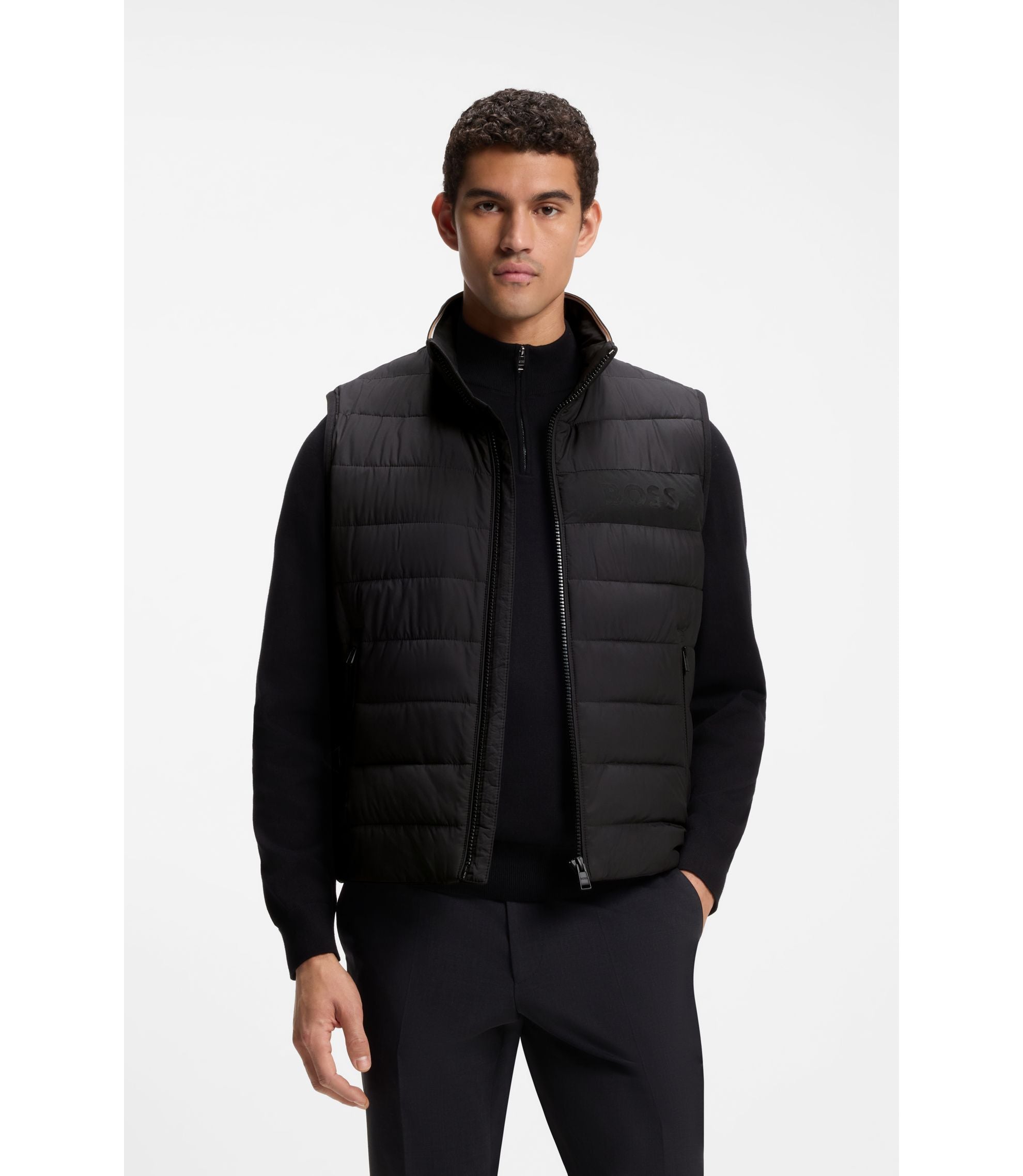 Boss Water Repellent Vest With Logo Detail Black