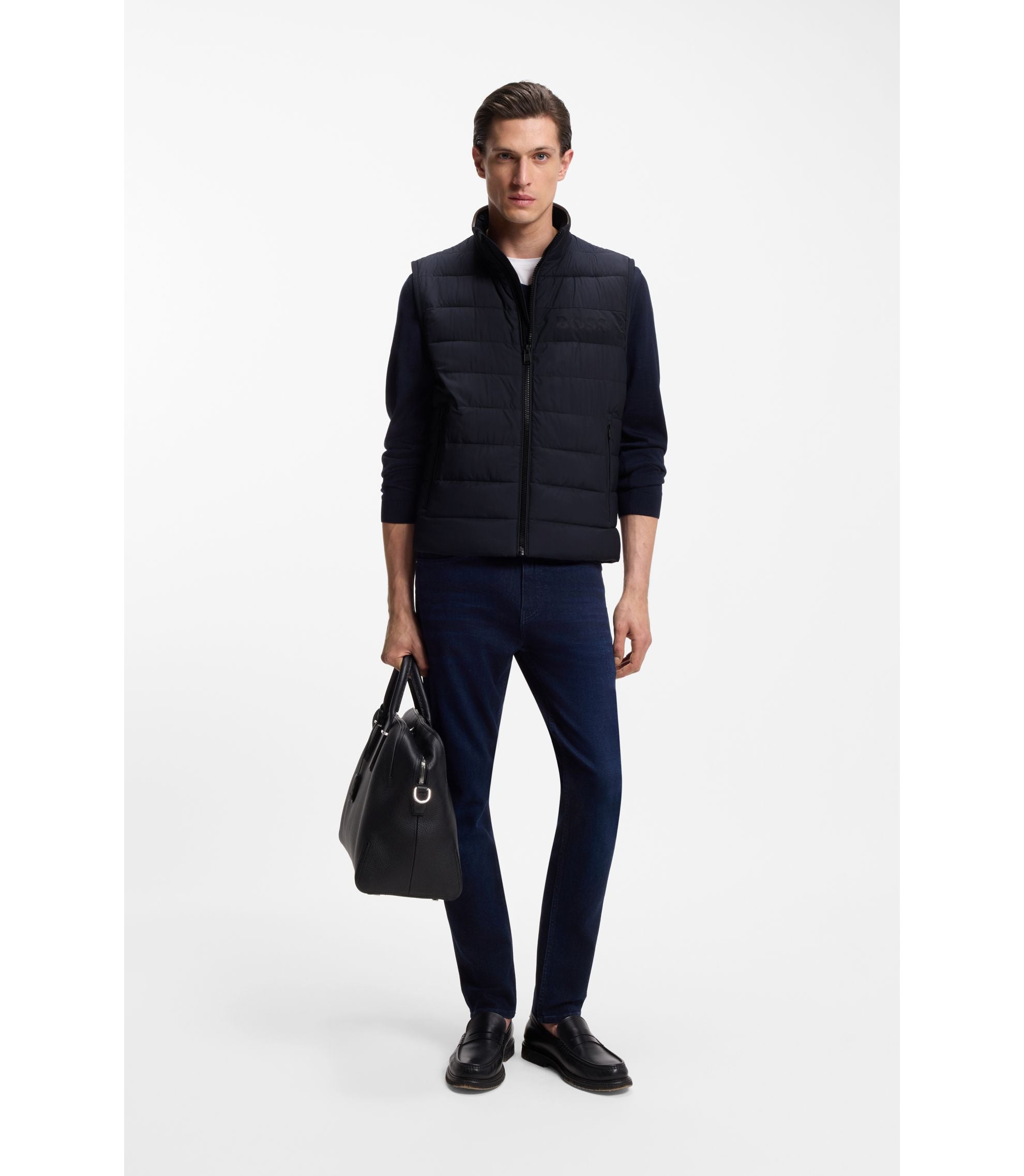 Boss Water Repellent Vest With Logo Detail Dark Blue