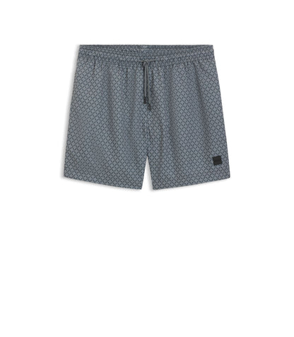 Boss Micro Print Swim Trunks With Logo Patch Dark Grey