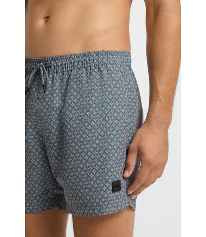 Boss Micro Print Swim Trunks With Logo Patch Dark Grey