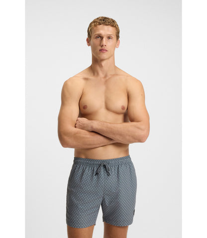 Boss Micro Print Swim Trunks With Logo Patch Dark Grey