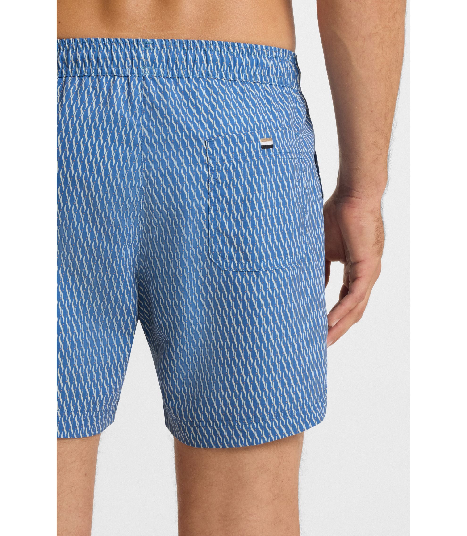 Boss Micro Print Swim Trunks With Logo Patch Blue