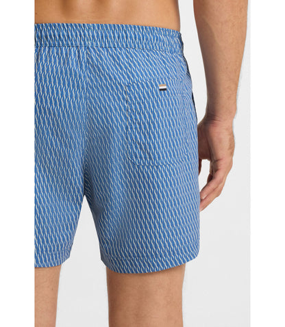 Boss Micro Print Swim Trunks With Logo Patch Blue