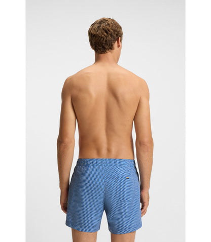 Boss Micro Print Swim Trunks With Logo Patch Blue