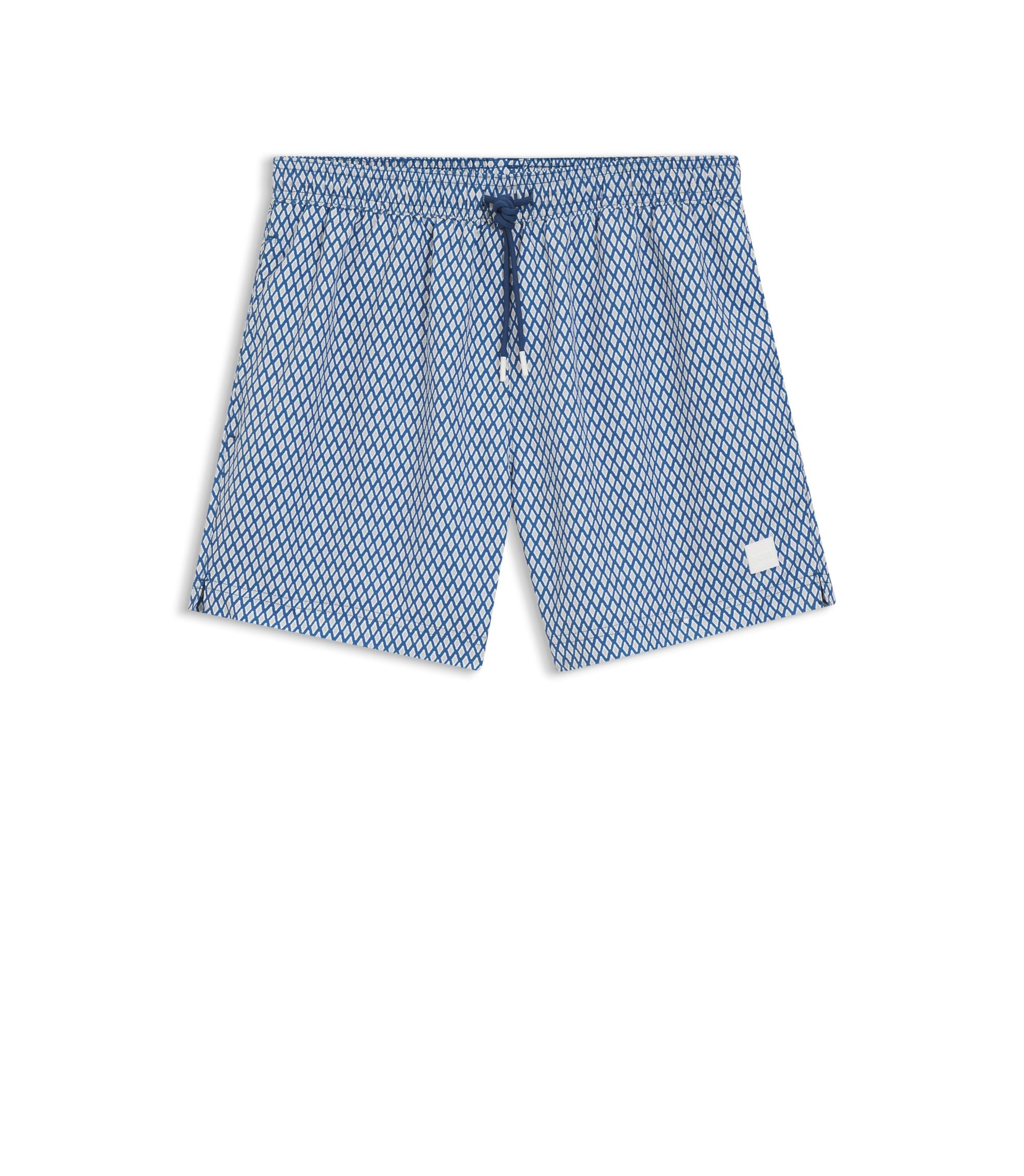Boss Micro Print Swim Trunks With Logo Patch Light Blue