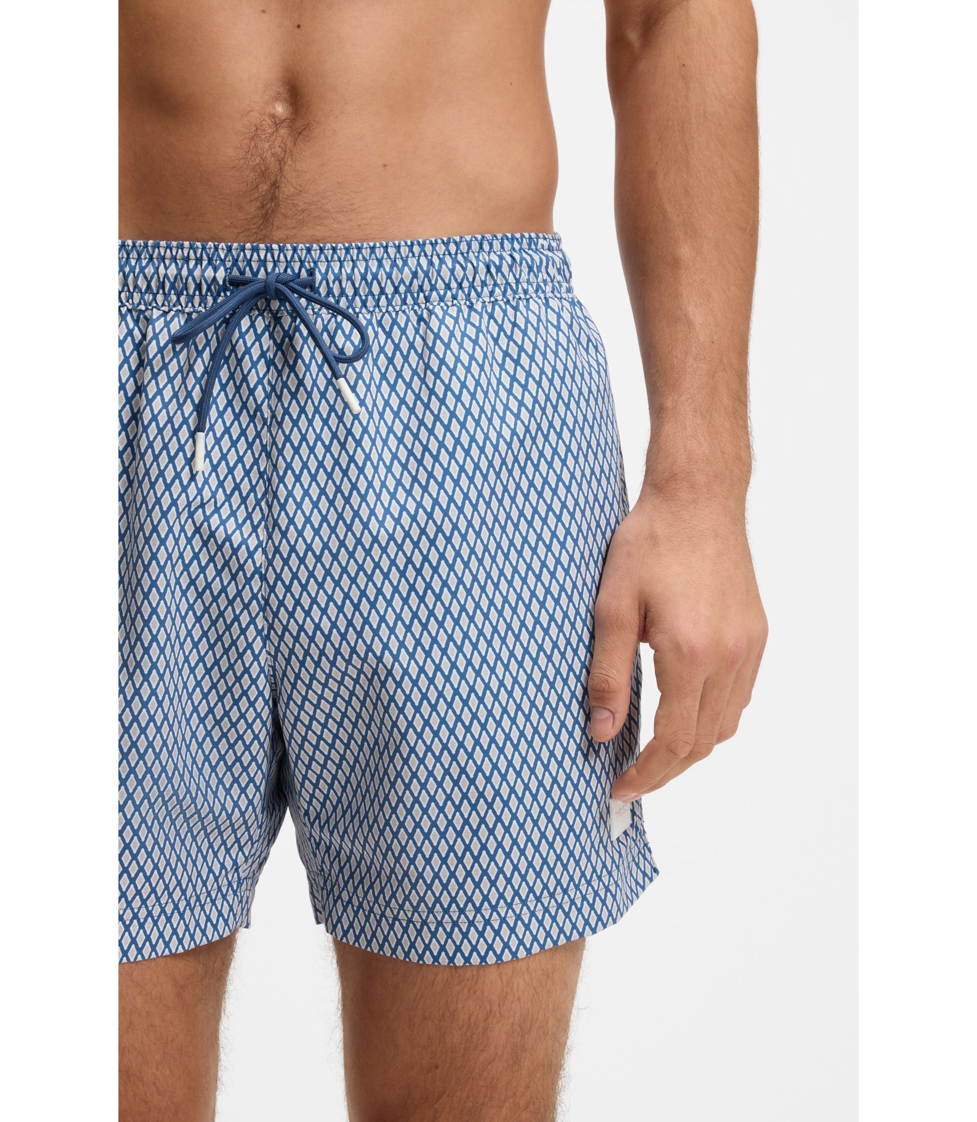 Boss Micro Print Swim Trunks With Logo Patch Light Blue