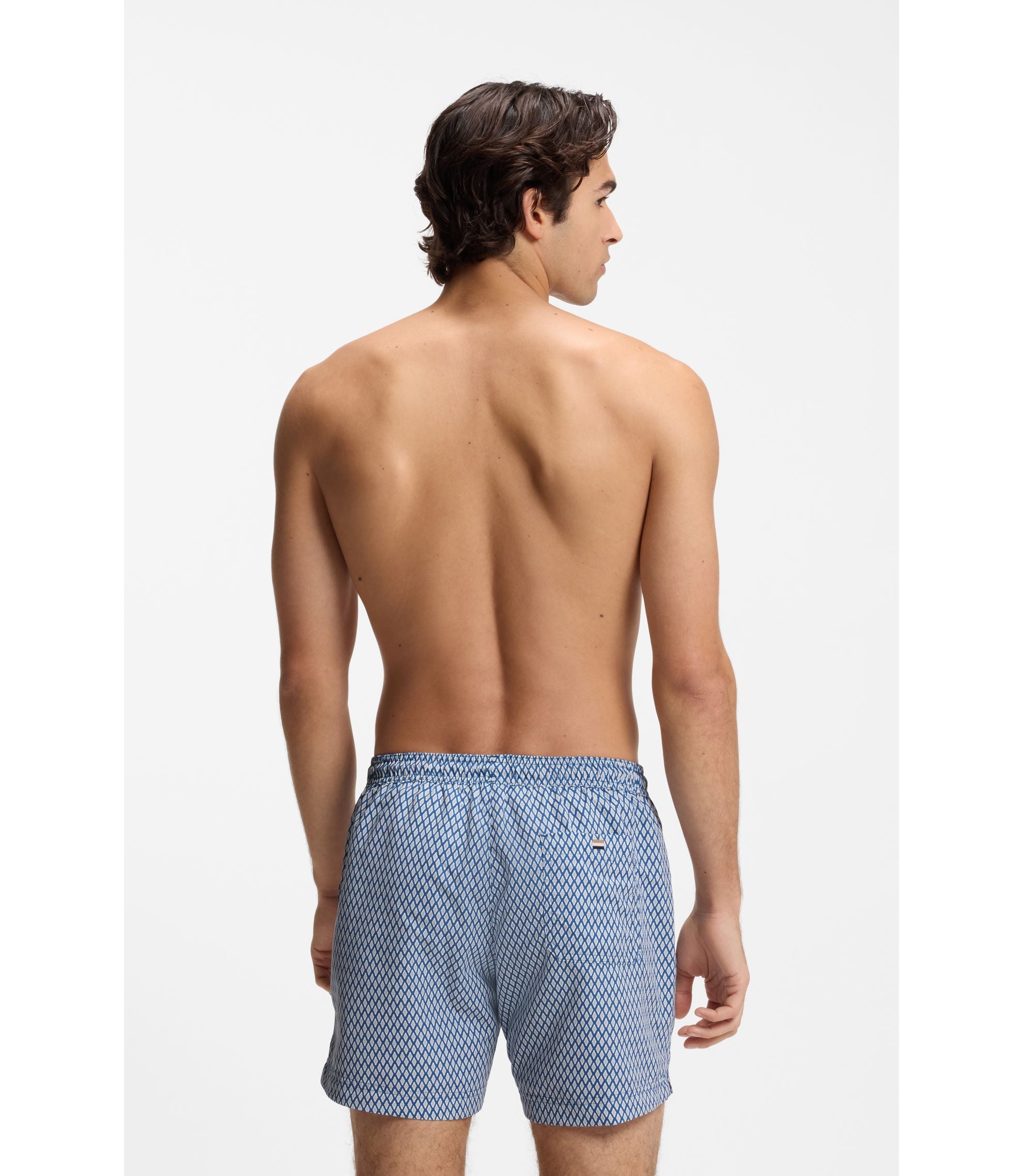 Boss Micro Print Swim Trunks With Logo Patch Light Blue