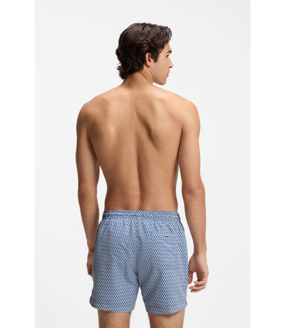 Boss Micro Print Swim Trunks With Logo Patch Light Blue