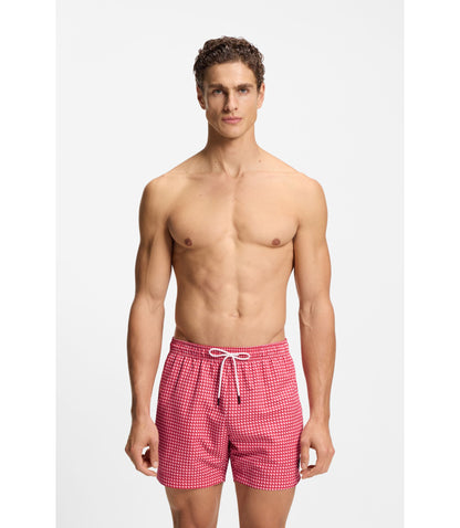 Boss Micro Print Swim Trunks With Logo Patch Dark Red