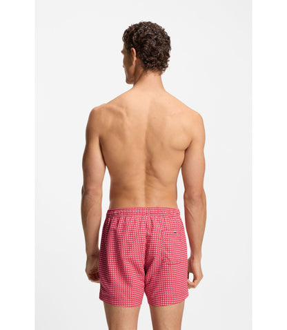 Boss Micro Print Swim Trunks With Logo Patch Dark Red