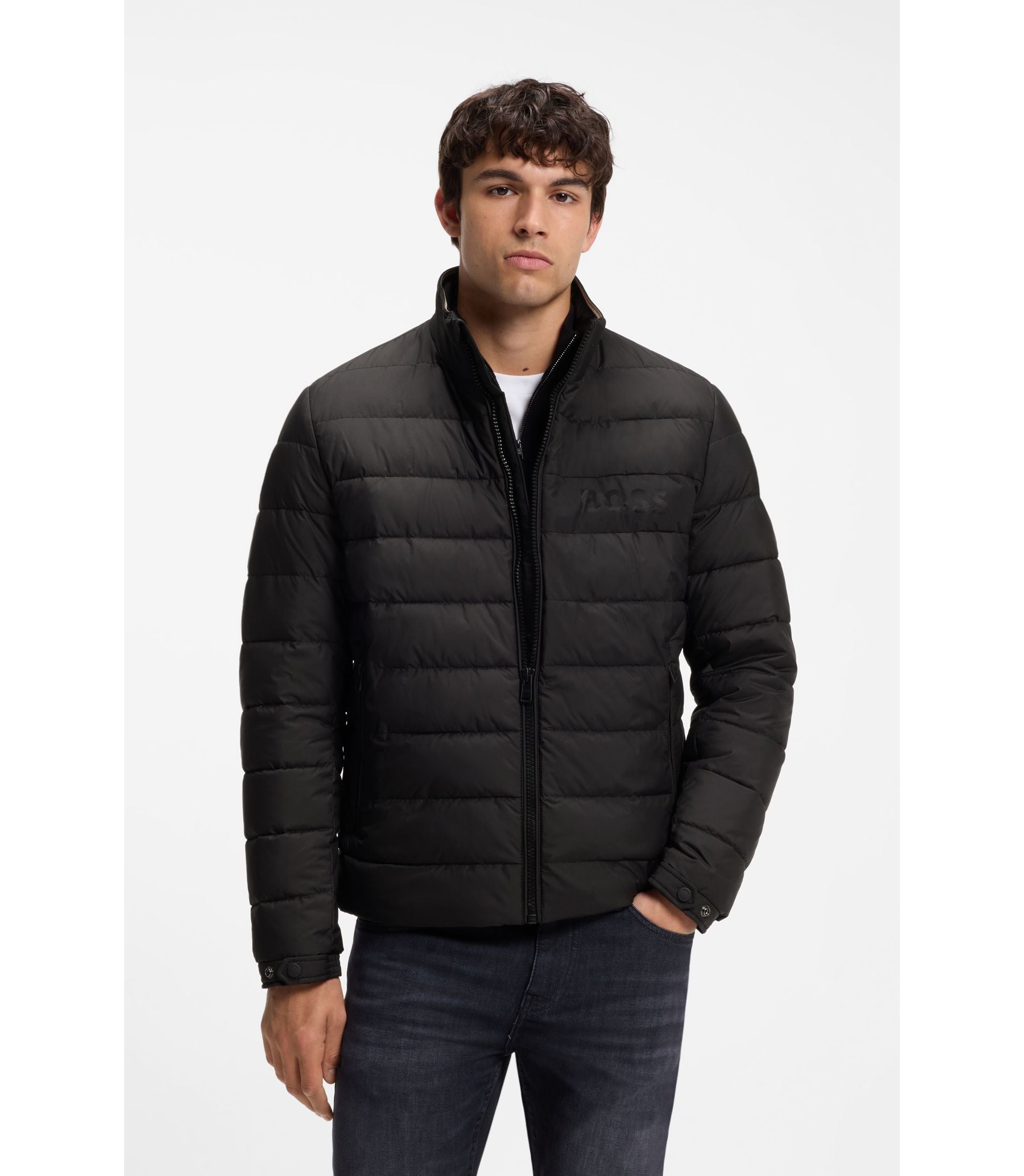 Boss Water Repellent Jacket With Logo Detail Black