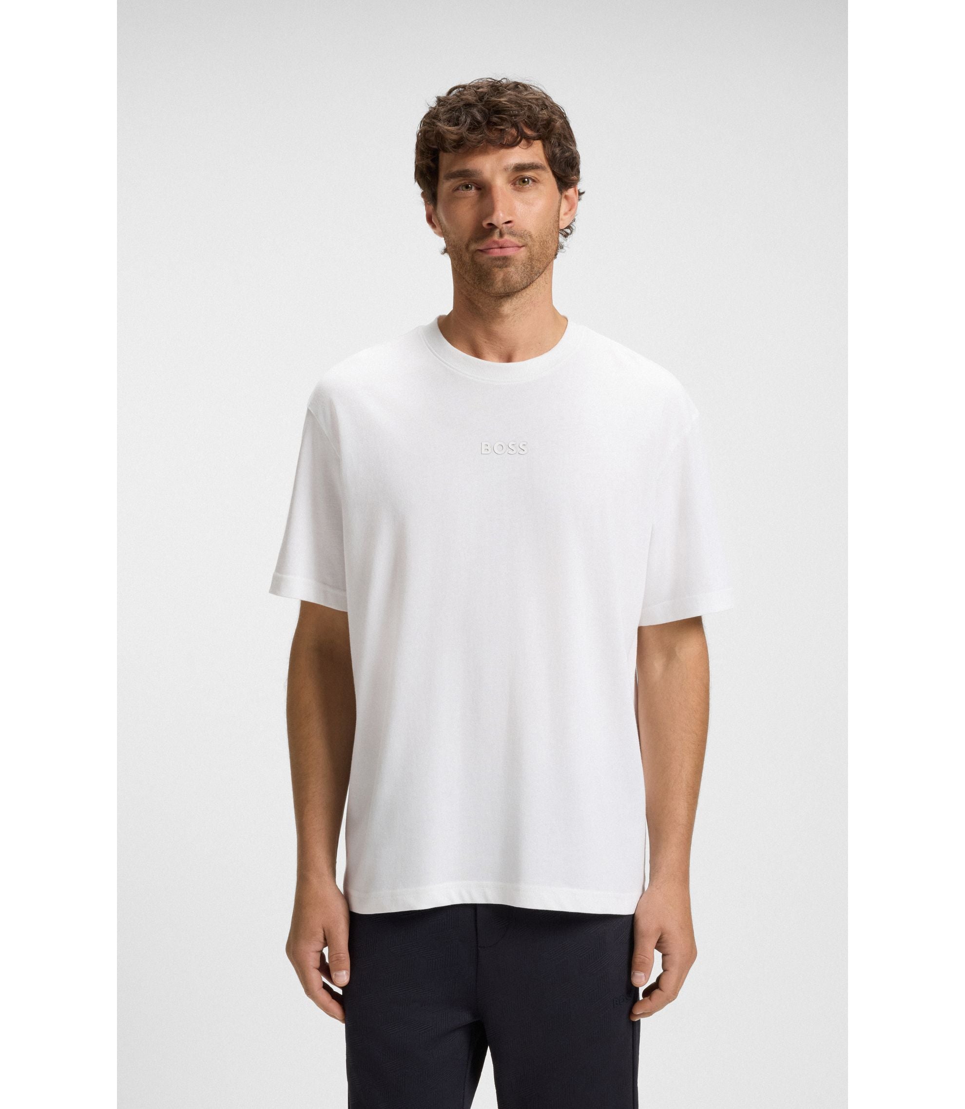 Boss Cotton Jersey T Shirt With Logo Detail White