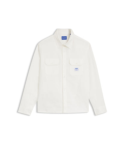 Hugo Logo Label Shirt In Cotton Twill White