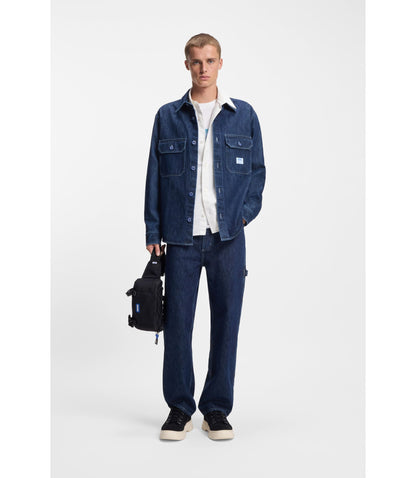 Hugo Logo Label Shirt In Cotton Twill White
