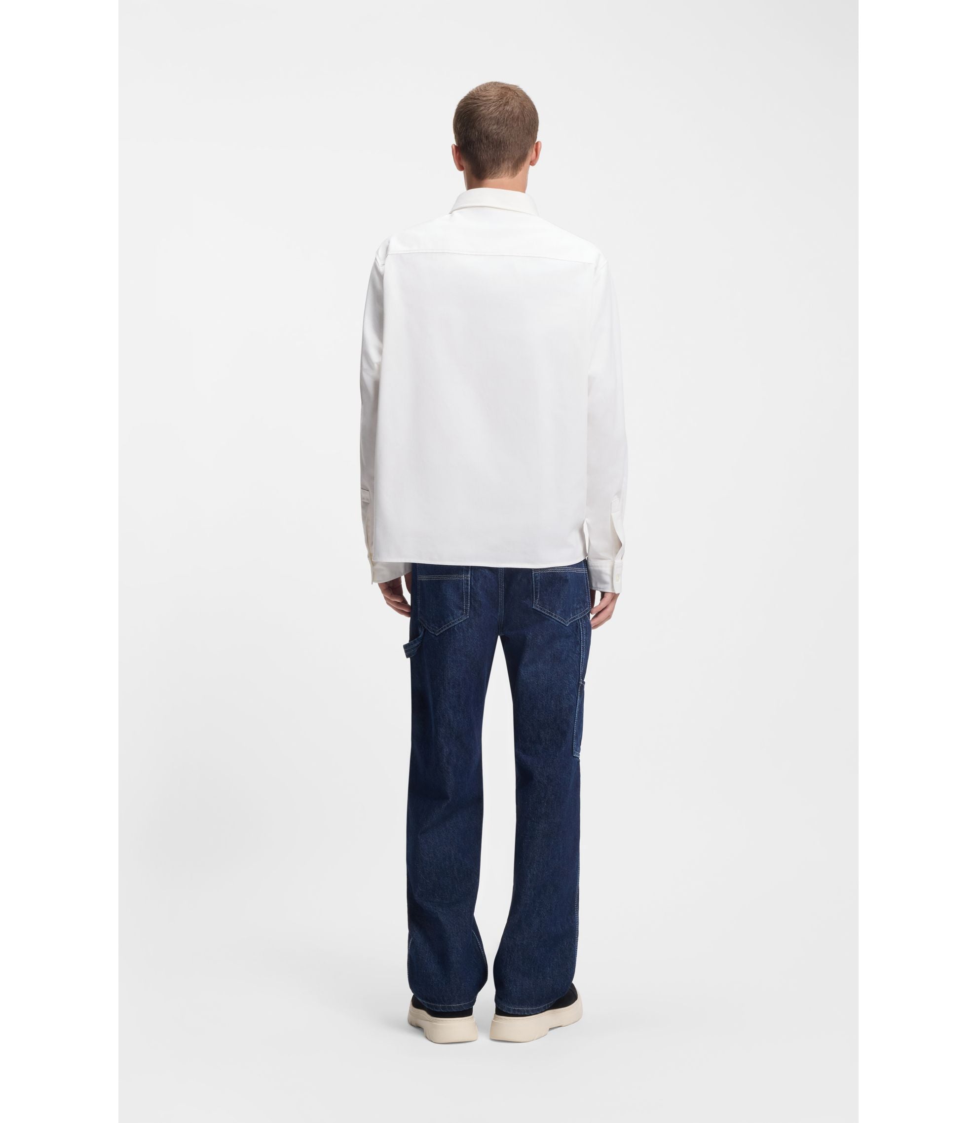 Hugo Logo Label Shirt In Cotton Twill White