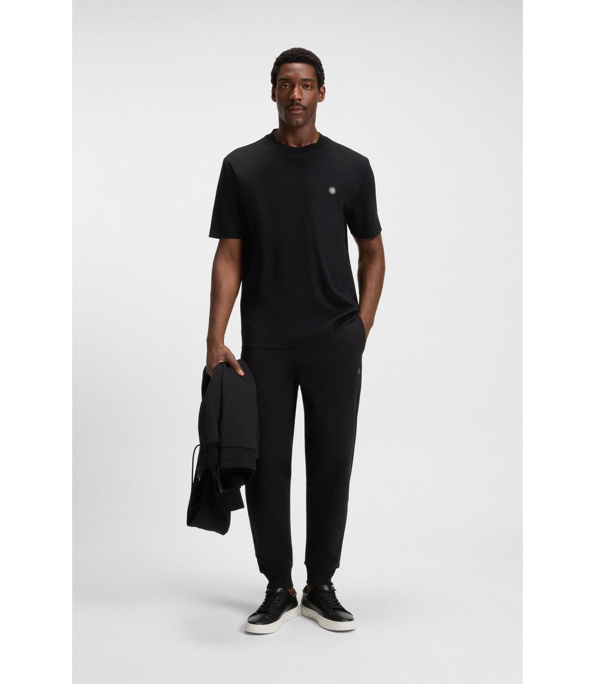Boss Mercerised Cotton T Shirt With Double B Monogram Black