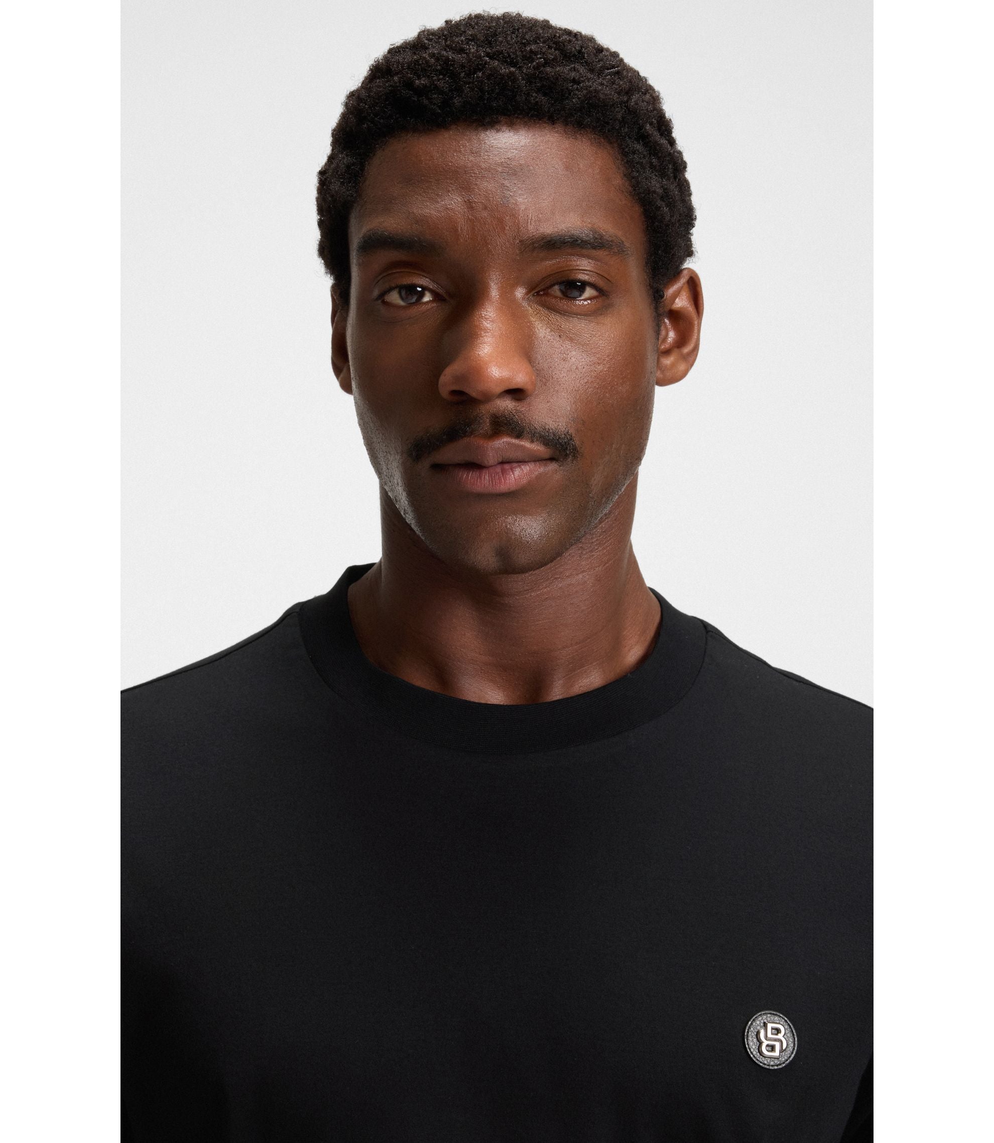 Boss Mercerised Cotton T Shirt With Double B Monogram Black