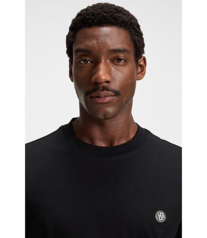 Boss Mercerised Cotton T Shirt With Double B Monogram Black