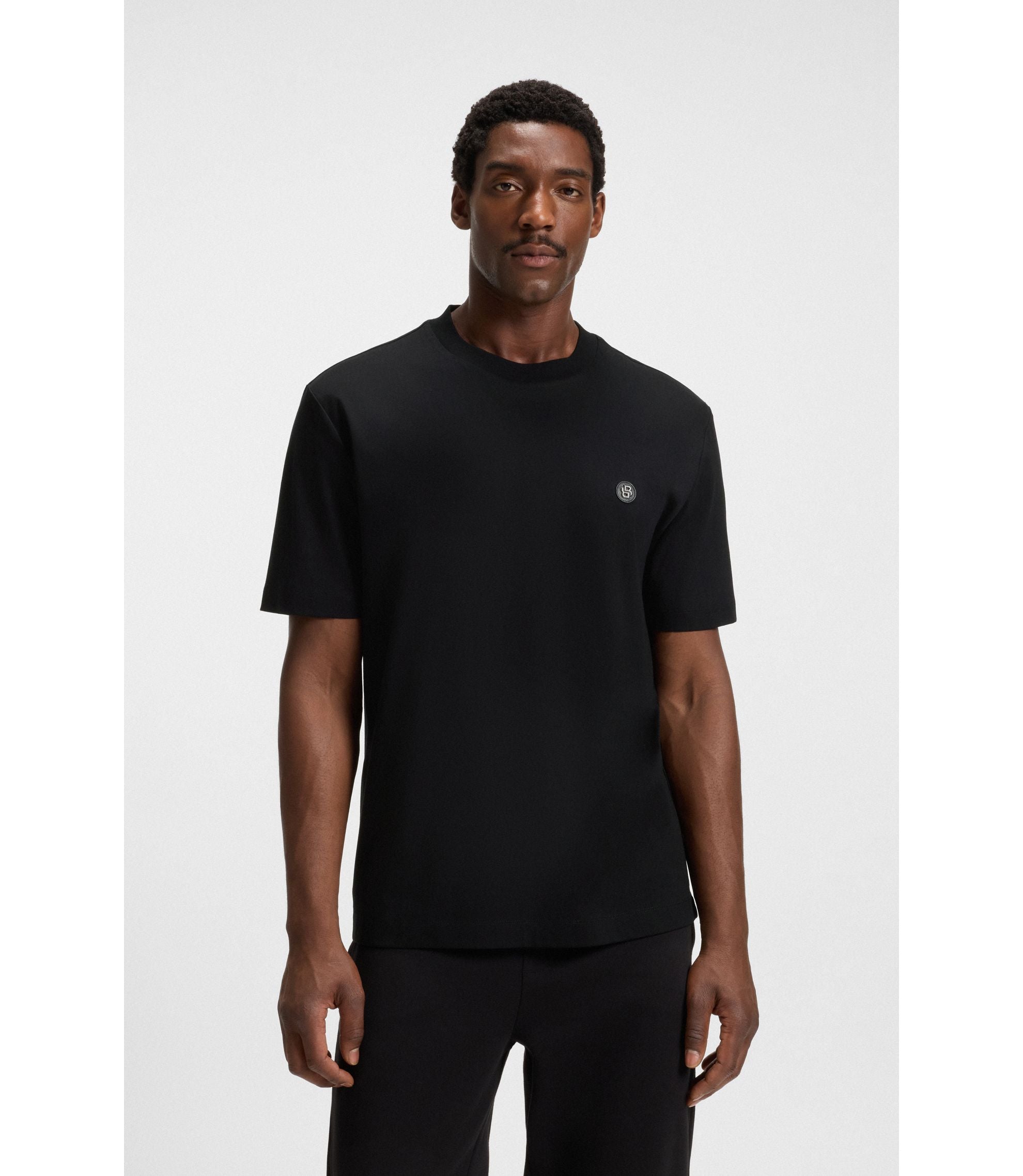 Boss Mercerised Cotton T Shirt With Double B Monogram Black