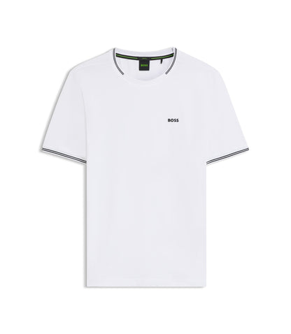 Boss Stretch Cotton T Shirt With Stripes And Logo White