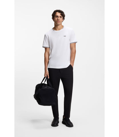 Boss Stretch Cotton T Shirt With Stripes And Logo White