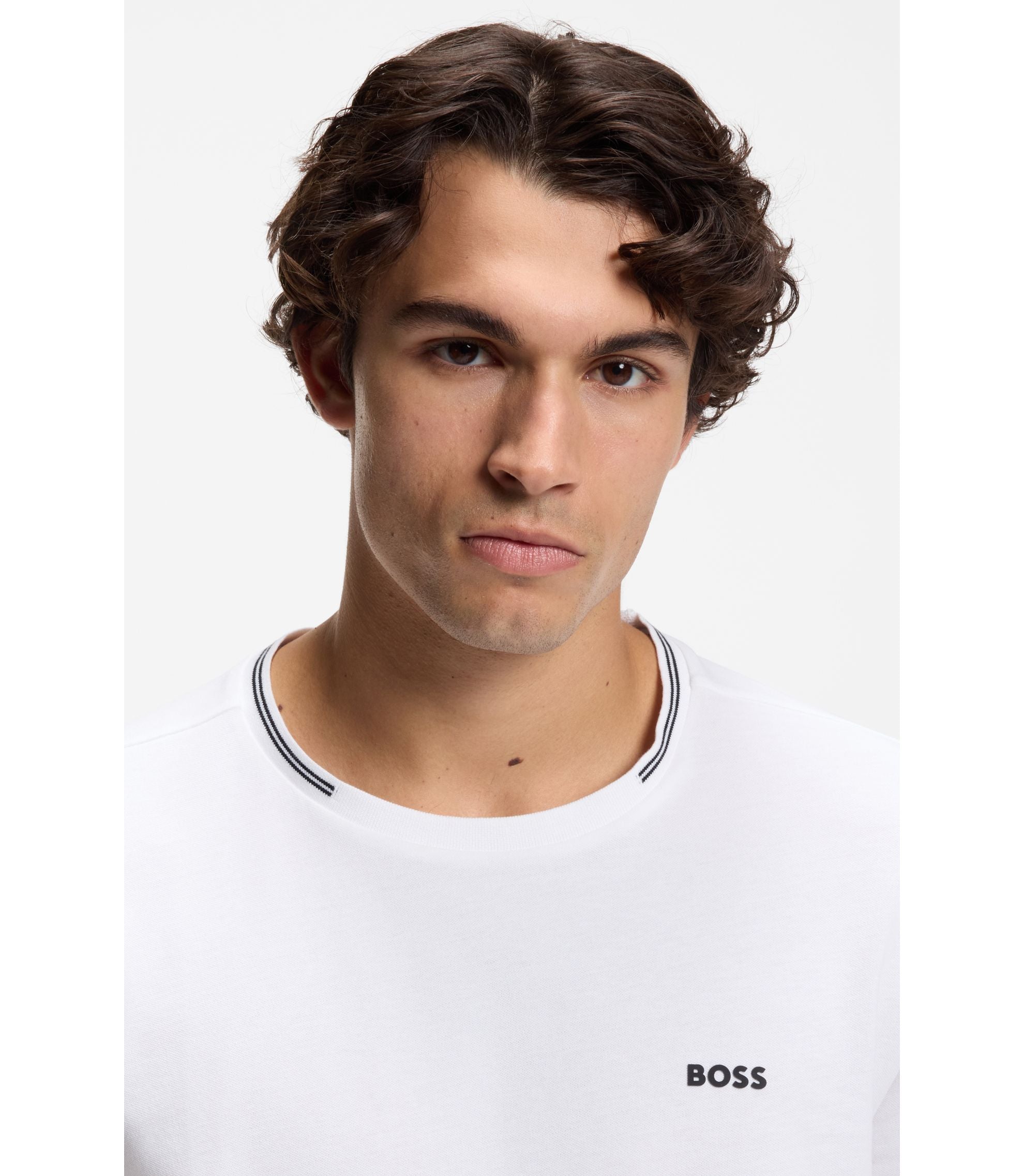 Boss Stretch Cotton T Shirt With Stripes And Logo White
