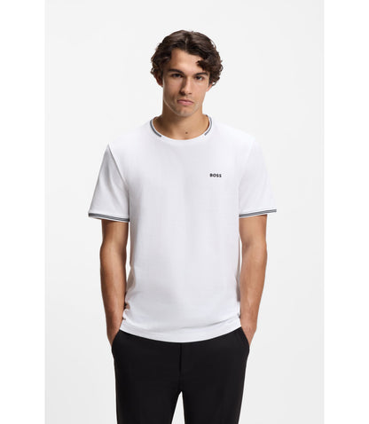 Boss Stretch Cotton T Shirt With Stripes And Logo White