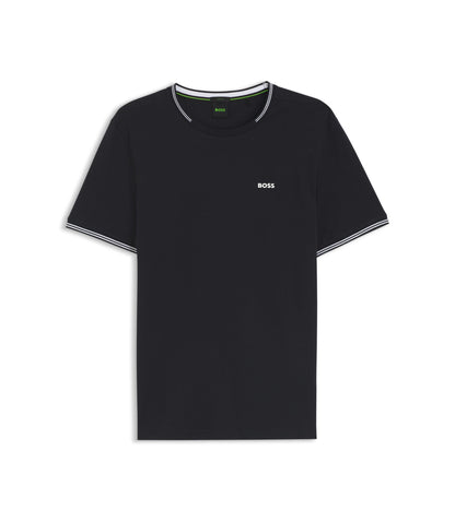 Boss Stretch Cotton T Shirt With Stripes And Logo Dark Blue