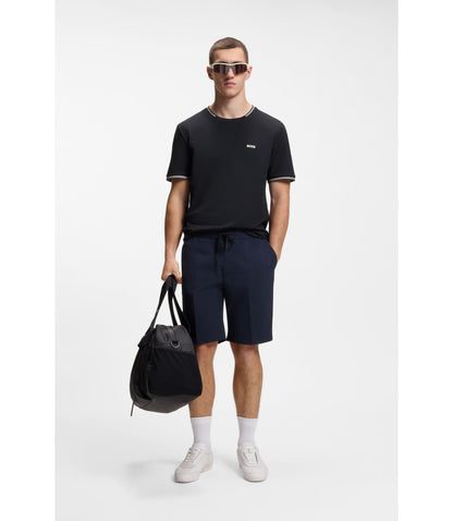 Boss Stretch Cotton T Shirt With Stripes And Logo Dark Blue
