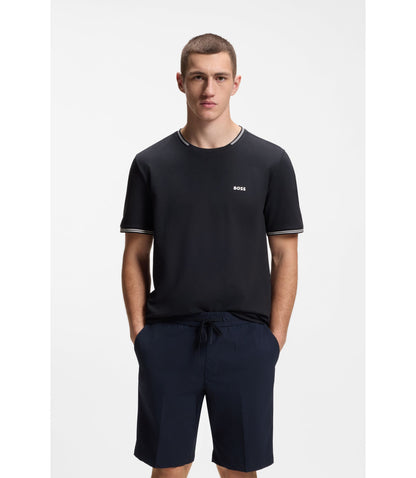Boss Stretch Cotton T Shirt With Stripes And Logo Dark Blue