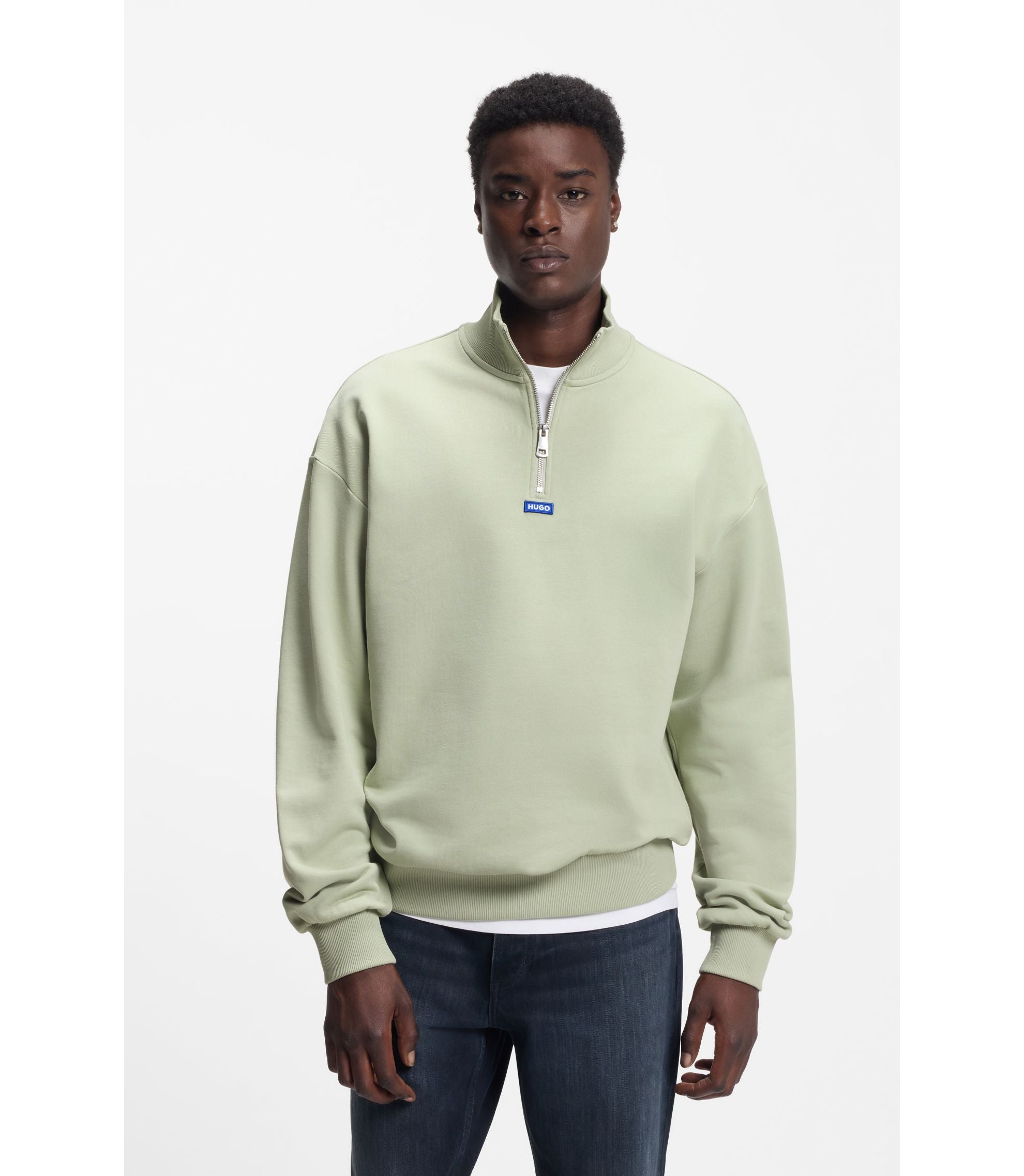 Hugo Logo Patch Sweatshirt In Cotton Terry Light Green