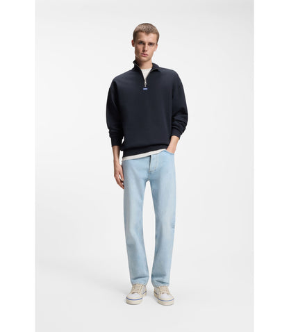 Hugo Logo Patch Sweatshirt In Cotton Terry Dark Blue